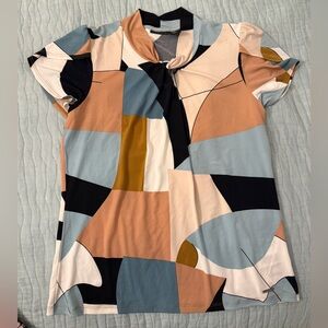 Tahari Multicolor Abstract Short Sleeve Top